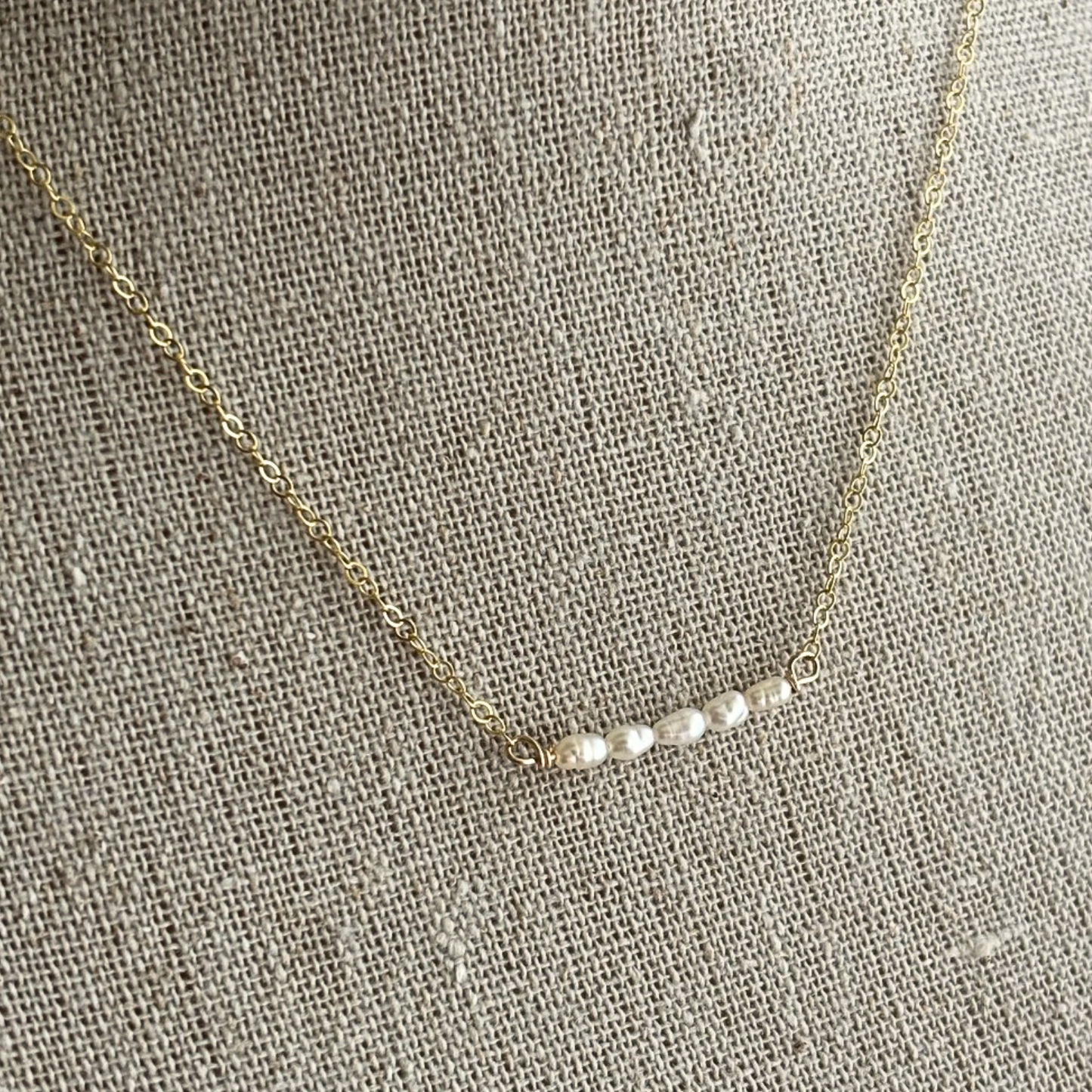 Petite White Pearl Bar Necklace