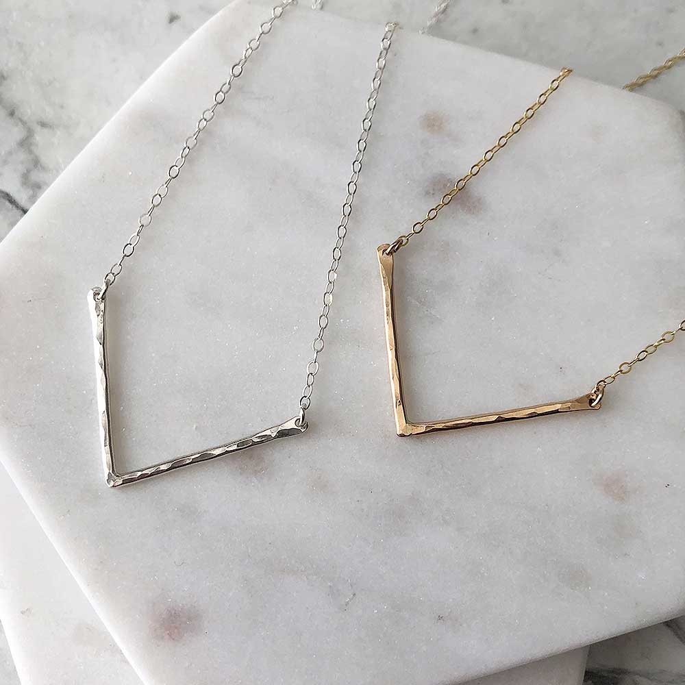 strut jewelry chevron pendant necklace sterling silver 14k gold fill