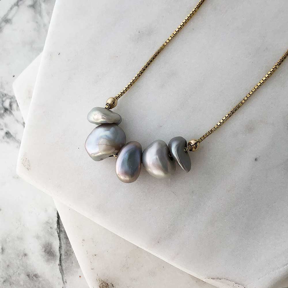 strut jewelry comfort box chain grey pearl necklace