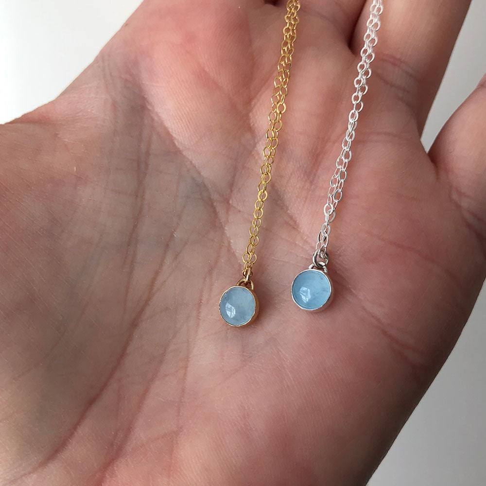 strut jewelry petite aquamarine pendant necklace sterling silver and 14k gold fill