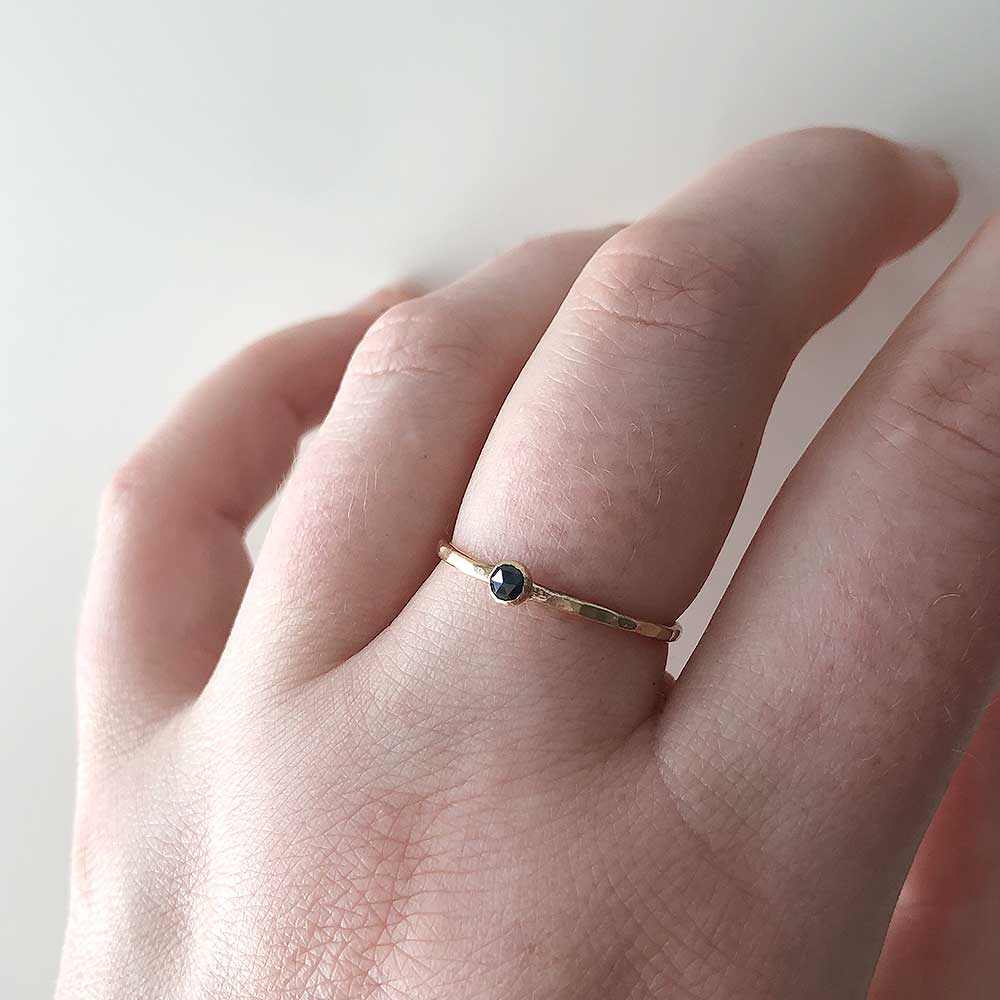 Petite Black Diamond Stacking Ring - 14k gold-fill