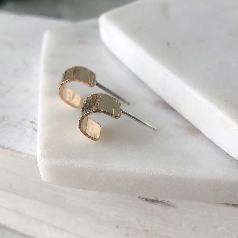strut jewelry wide mini hoops 14k gold fill