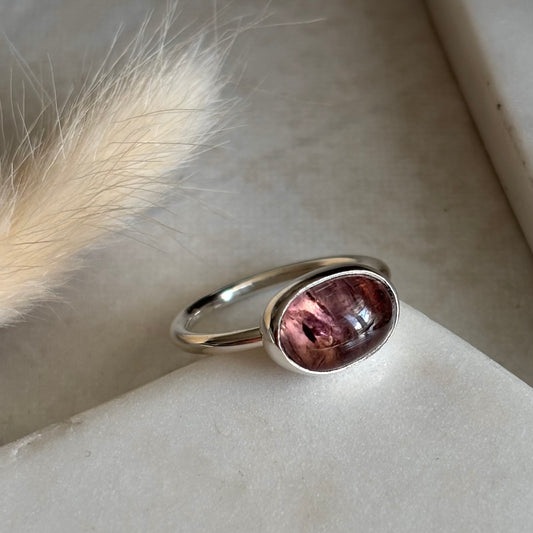 Smooth Pink Tourmaline Ring - Size 8.25