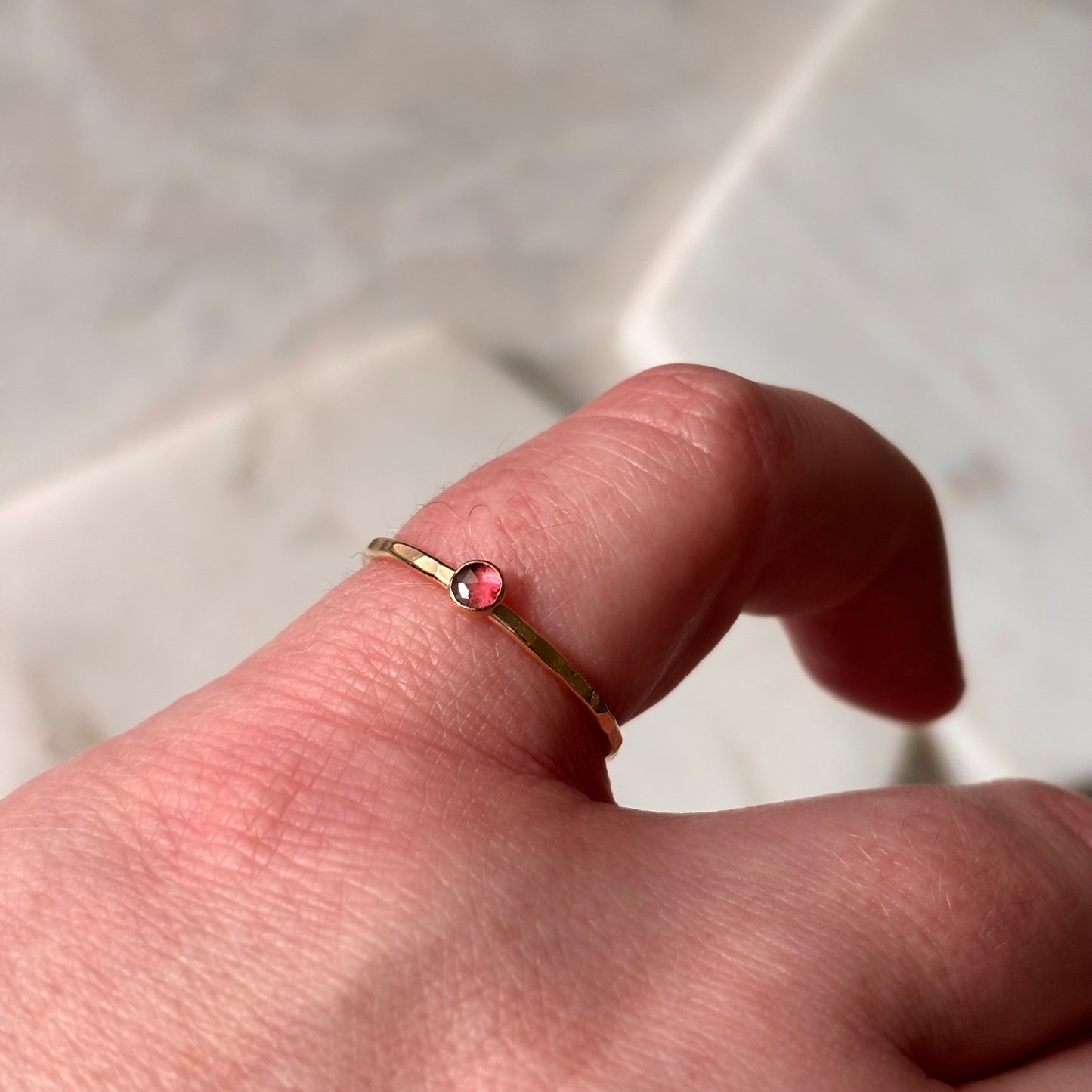 Petite Pink Tourmaline Stacking Ring - 14k gold-fill