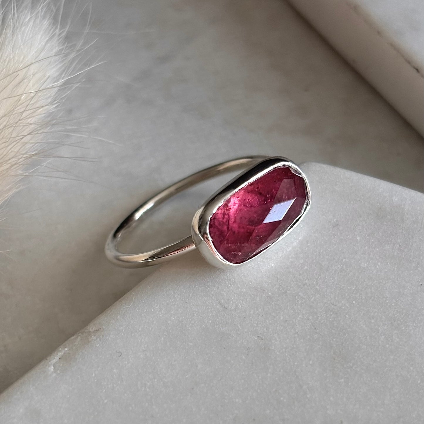 Faceted Pink Tourmaline Ring - Size 8