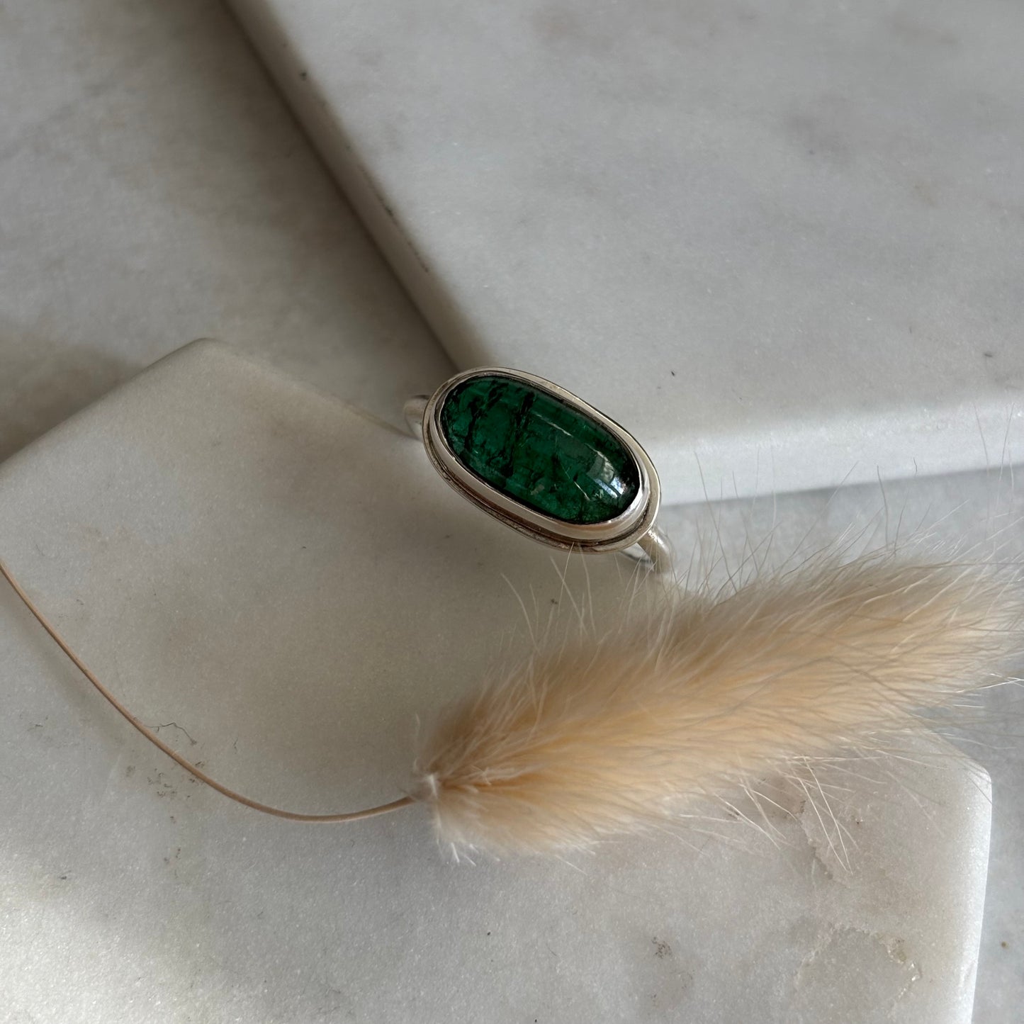 Large Smooth Green Tourmaline Ring - Size 8