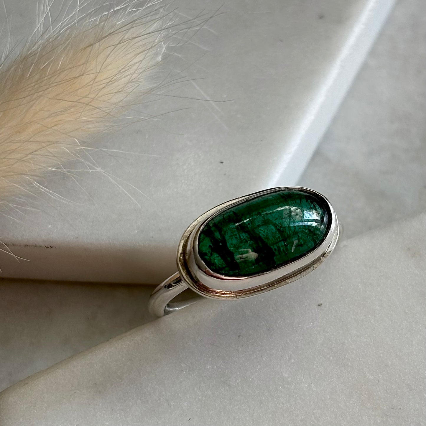 Large Smooth Green Tourmaline Ring - Size 8