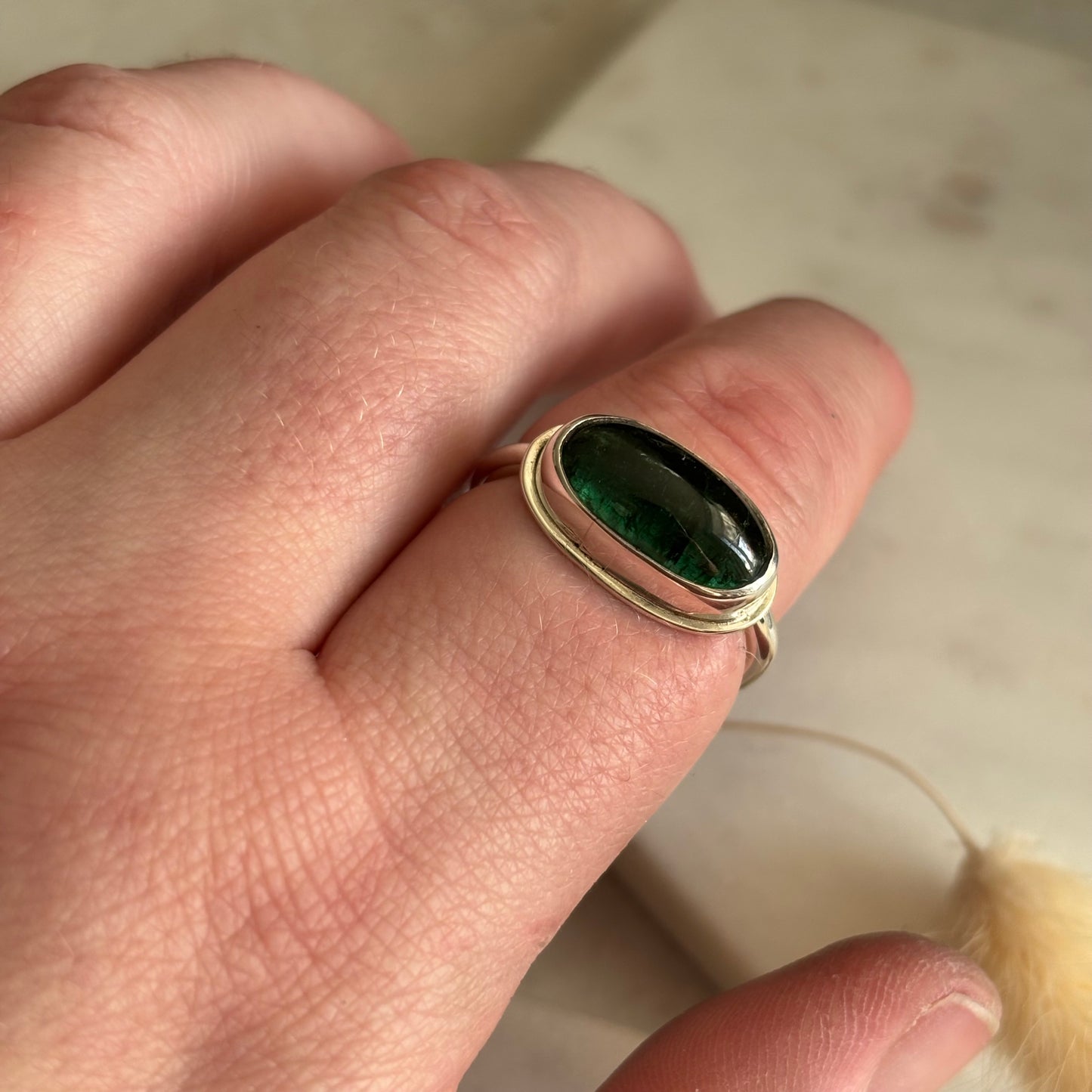 Large Smooth Green Tourmaline Ring - Size 8