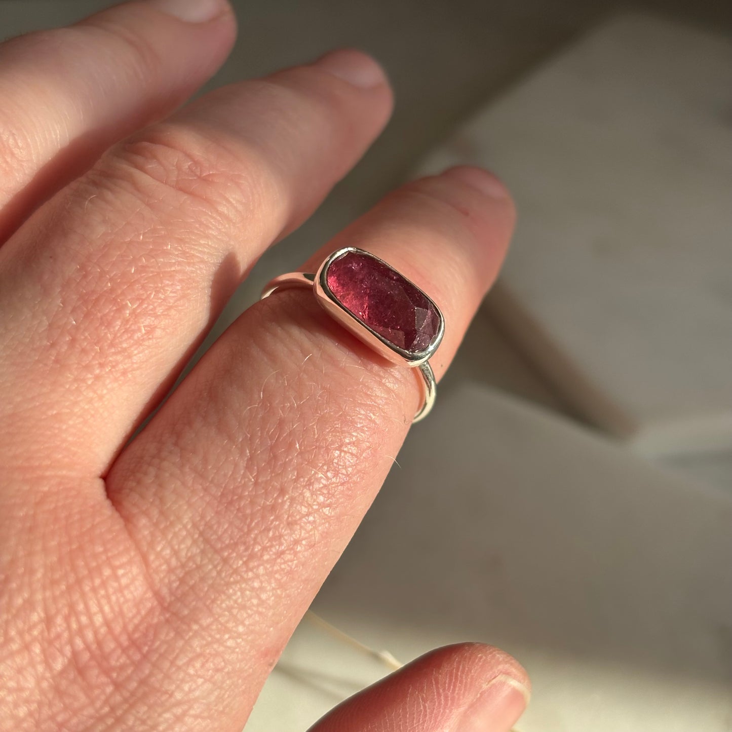 Faceted Pink Tourmaline Ring - Size 8
