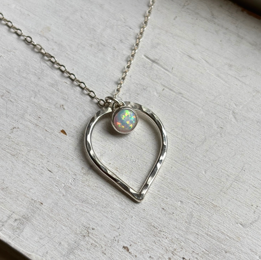 CLEARANCE Silver Drop with Opal Necklace