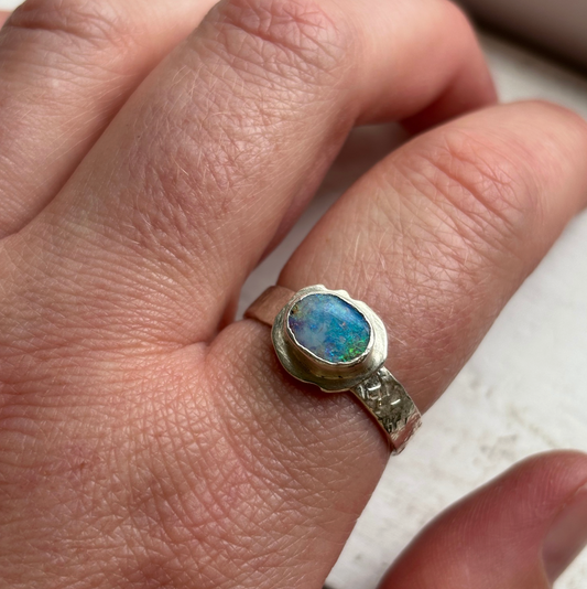 CLEARANCE Silver Australian Opal Ring - Size 10