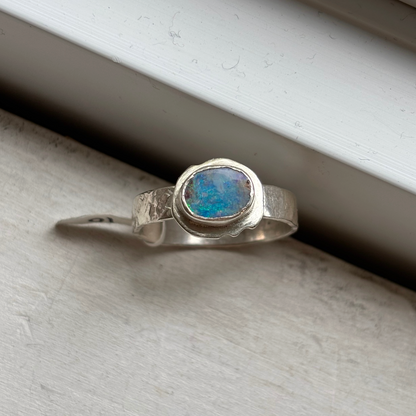 CLEARANCE Silver Australian Opal Ring - Size 10