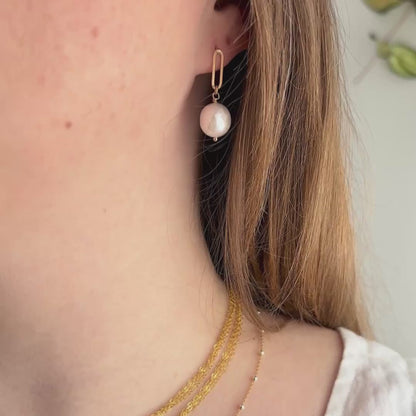 Elongated Oval Drop Earrings - Oversized Pearl