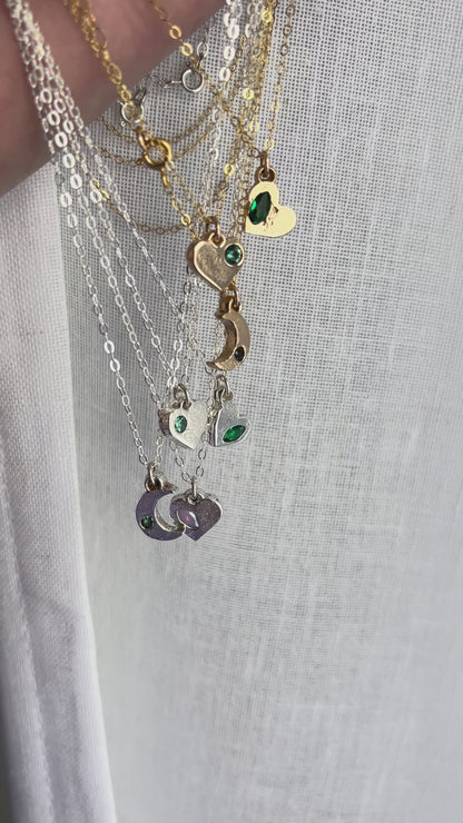 OOAK Lucky Charms Necklace - Heart or Moon - Bronze