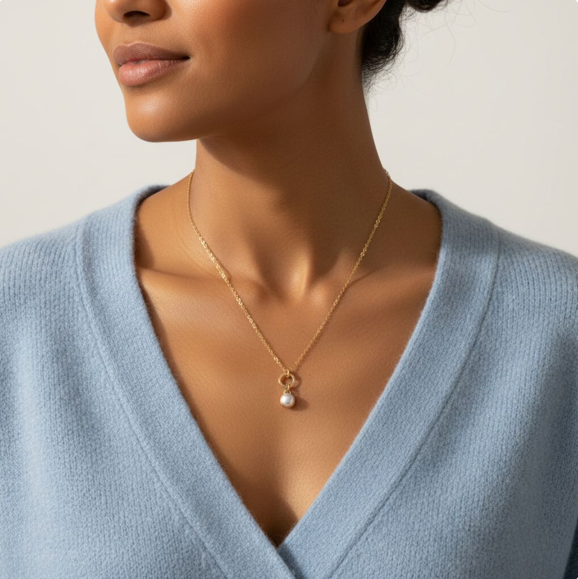 OOAK Bezel-Set Pearl + Circle Necklace