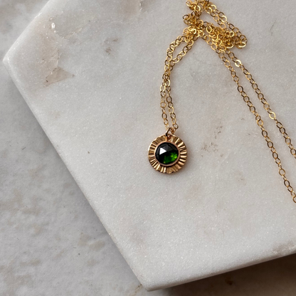 a gold fill rose cut emerald gemstone necklace
