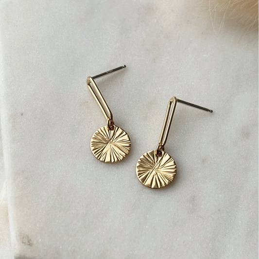 Elongated Oval Drop Earrings - Faceted Disc