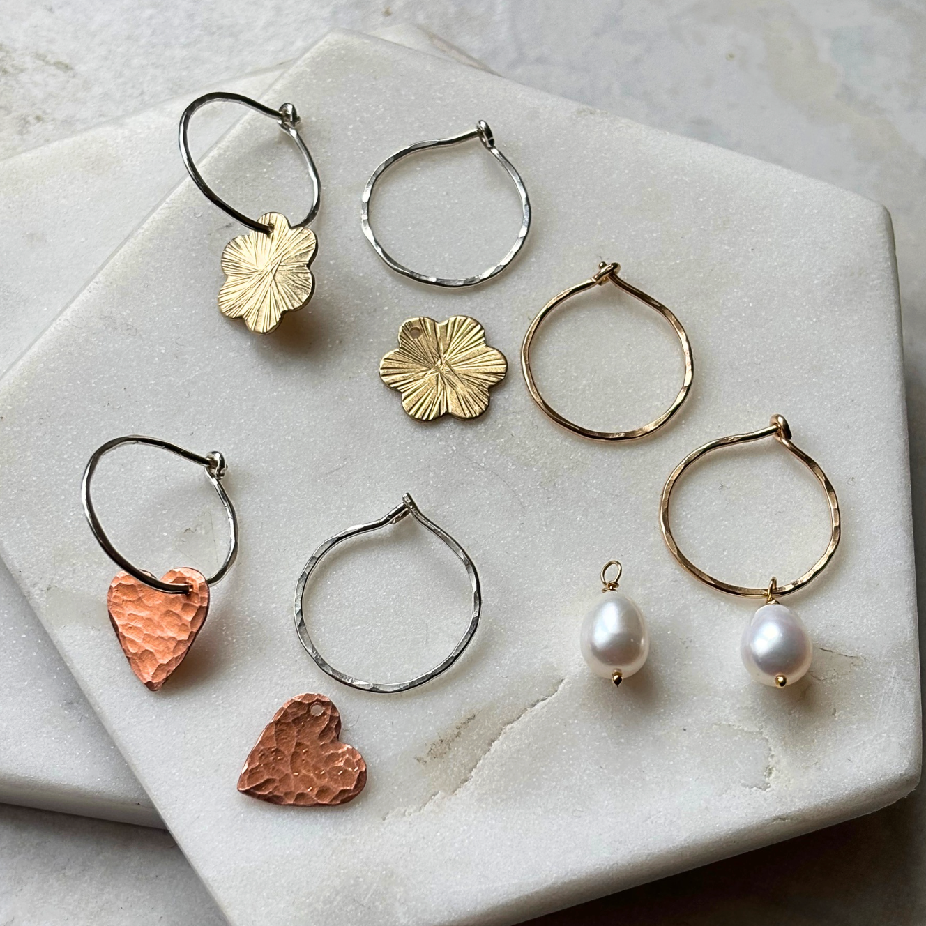 INTERCHANGEABLE HOOP EARRINGS CLASS / Saturday Oct 10th / 10am-12pm / Make a pair of hoop earrings with interchangeable dangles