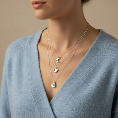 OOAK Lucky Charms Necklace - Heart or Moon - Sterling silver