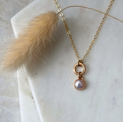 OOAK Bezel-Set Pearl + Circle Necklace