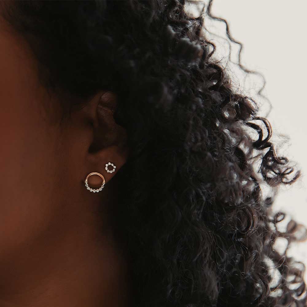 Mixed Metal Prism Circle Stud Earrings
