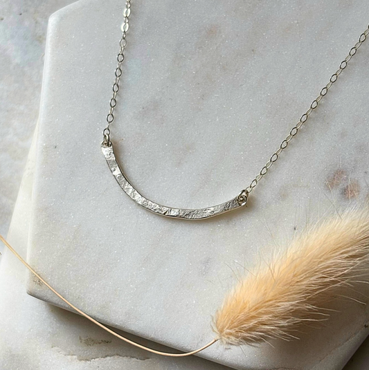 OOAK Stardust Curved Thick Bar Necklace - Sterling Silver