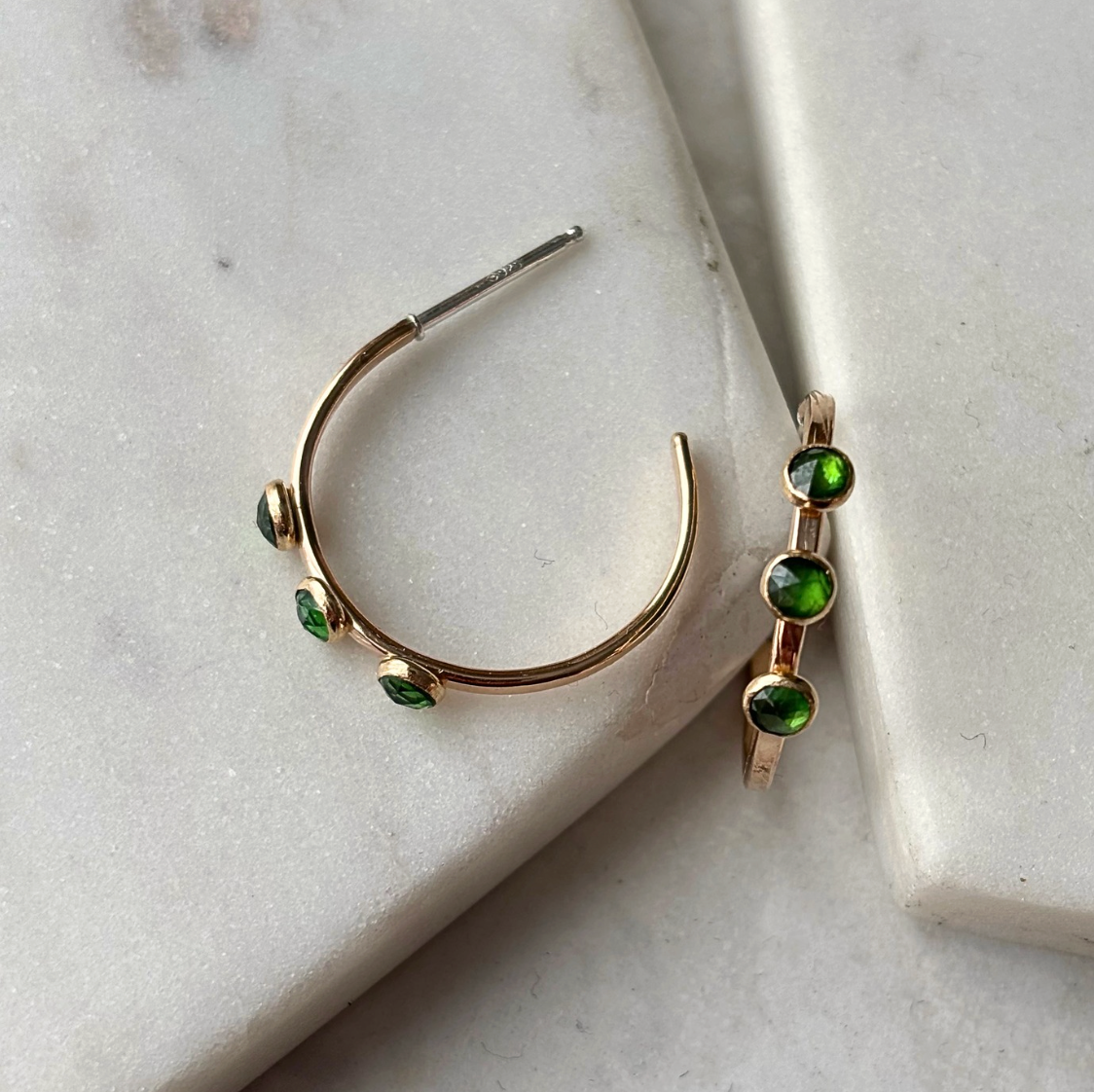 Triple Gemstone Hoop Earrings