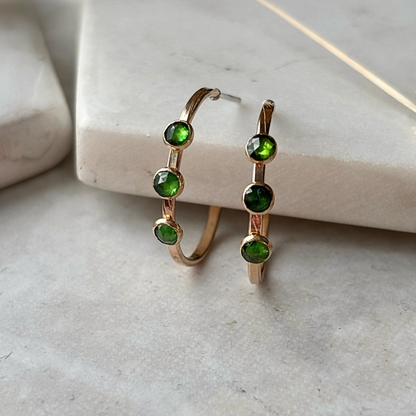 Triple Gemstone Hoop Earrings