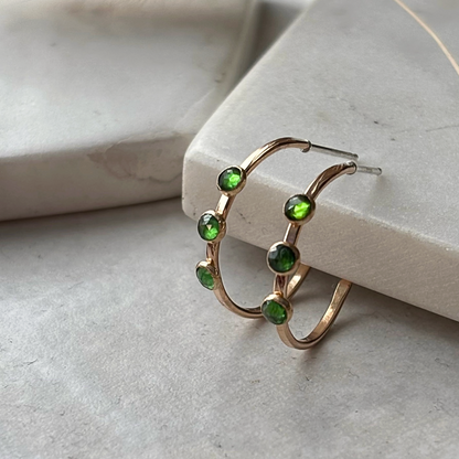 Triple Gemstone Hoop Earrings