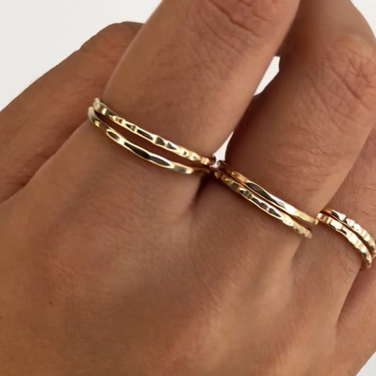 strut jewelry hammered and faceted stacking rings 14k gold fill