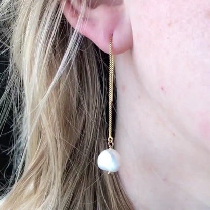 strut jewelry pearl threader earrings 14k gold fill