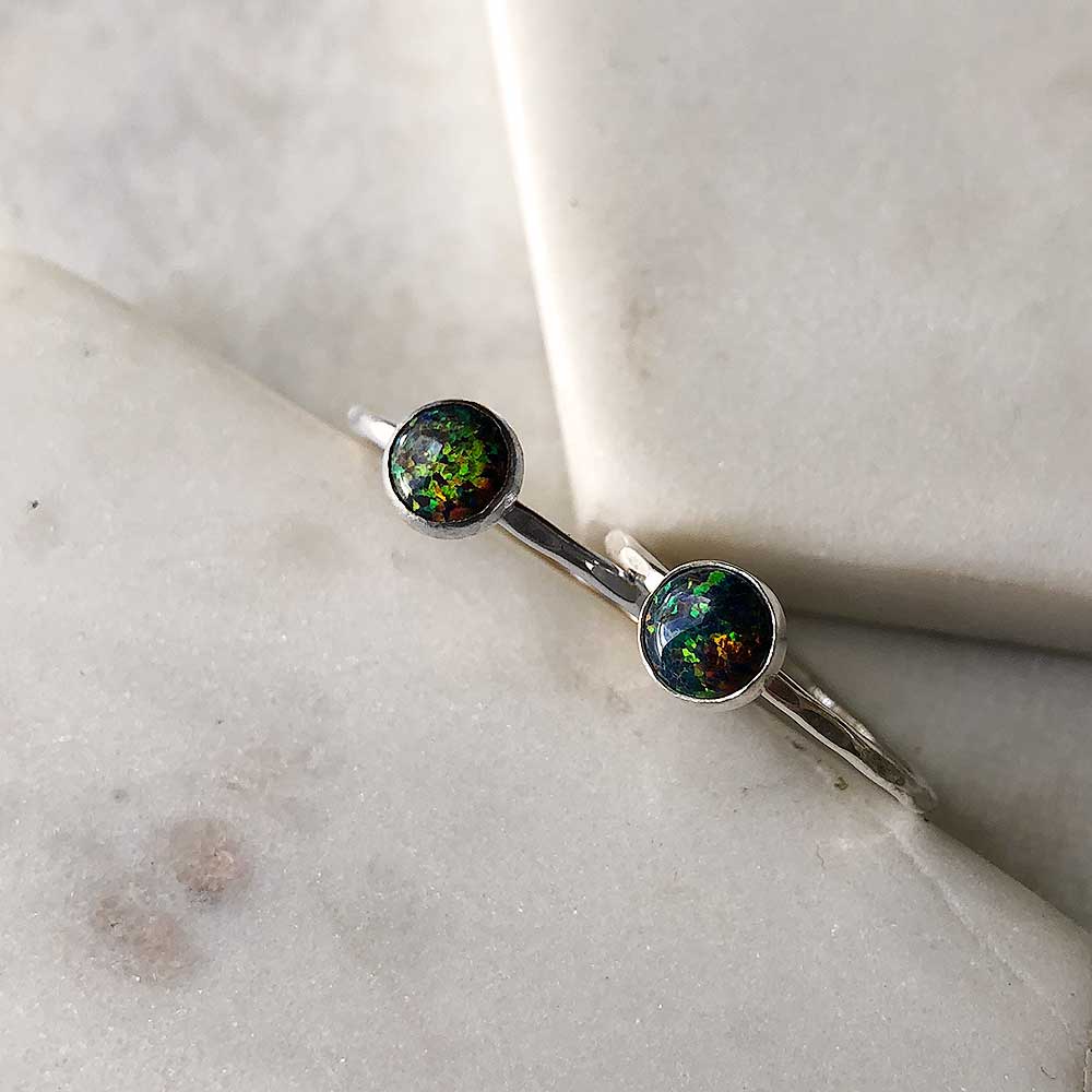 Black Opal Stacking Ring - Sterling Silver