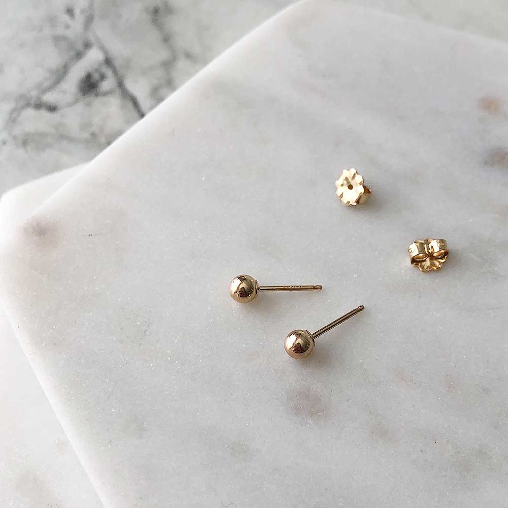 strut jewelry orb stud earrings 14k gold fill