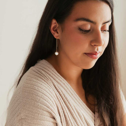 strut jewelry pearl threader earrings 14k gold fill