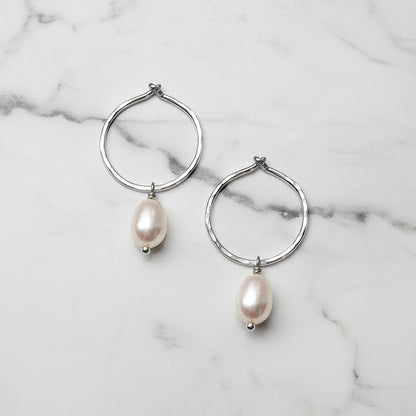 strut jewelry small pearl hoops sterling silver
